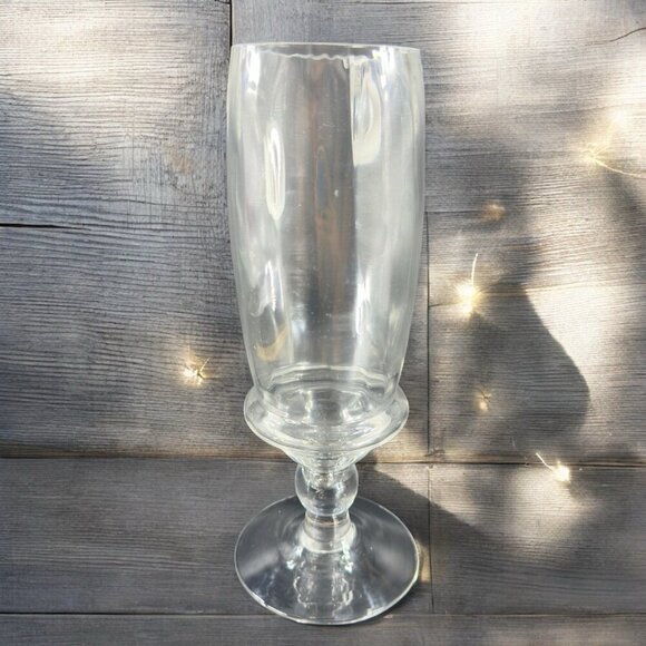 Vintage Clear Hurricane Tall Candle Holder Votive Vase Footed Glassware Decor - Picture 1 of 10